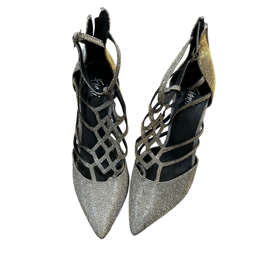 Fioni Womens Glitter Cage Pumps Pointed Toe Strappy‎ Stiletto Heels 9.5
